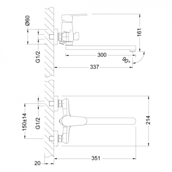 Смеситель для ванны LEMARK Point LM0351C