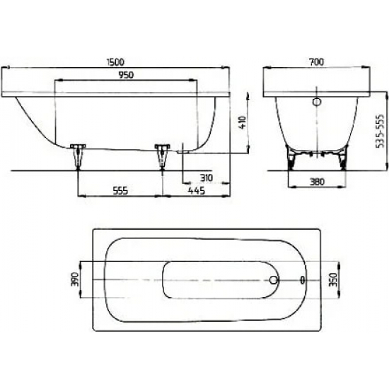 Ванна стальная KALDEWEI Saniform Plus 361-1 150x70 см, с ножками, с самоочищающимся покрытием