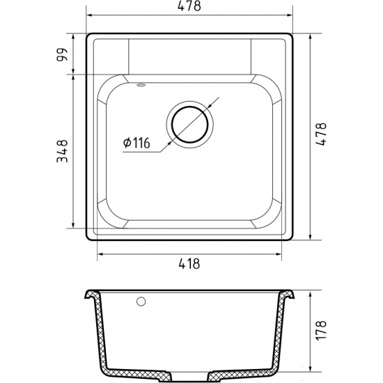 Мойка для кухни GRANFEST Quarz(ECO) Z48 478х478 мм кварцевая, чёрный