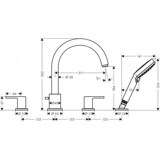 Смеситель на борт ванны HANSGROHE Vernis Shape 71459670 чёрный