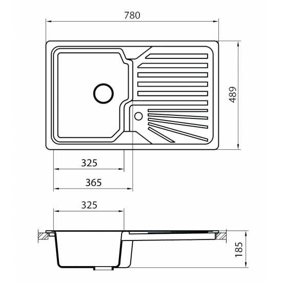 Мойка для кухни керамогранит GRANICOM G-014 (780*489мм), 1 чаша+ крыло (жасмин)