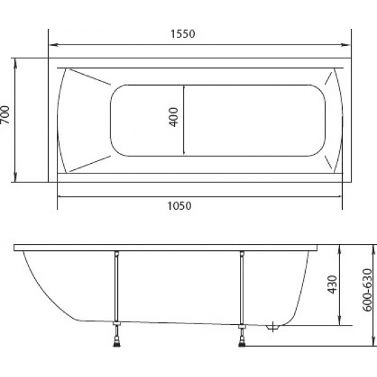 Акриловая ванна 1МАРКА  Modern 155x70 см, с ножками