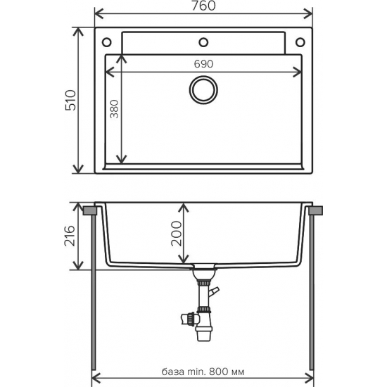 Мойка для кухни DOMACI Савона PA 760 760х510 мм, серый