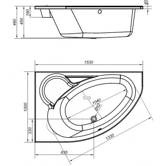 Акриловая ванна CERSANIT Kaliope WA-KALIOPE*153-L без опоры 153x100 см, угловая, асимметричная