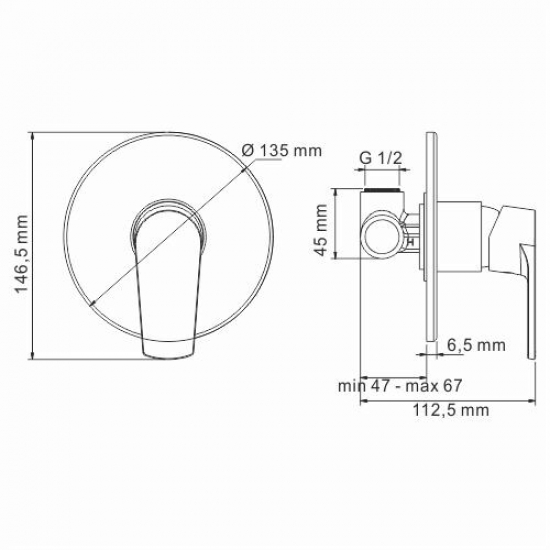 Встраиваемый смеситель для душа и ванны WASSERKRAFT Dill 6151 С ВНУТРЕННЕЙ ЧАСТЬЮ, хром