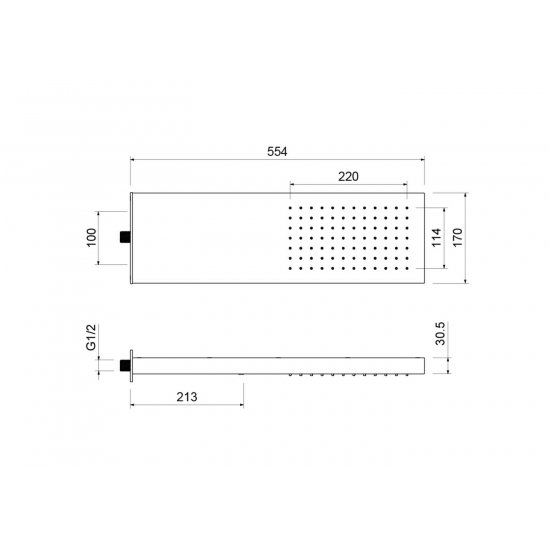 Верхний душ AQUATEK AQ2084MB 550x170 мм, матовый чёрный