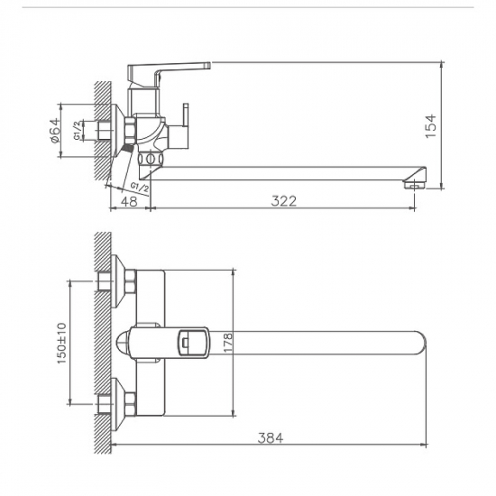 Смеситель для ванны HAIBA HB22176 хром