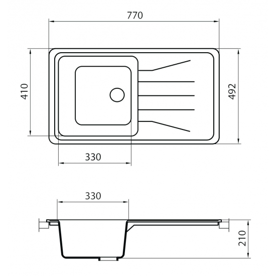 Мойка для кухни керамогранит GRANICOM G-022 (770*492мм), 1 чаша+крыло (жасмин)