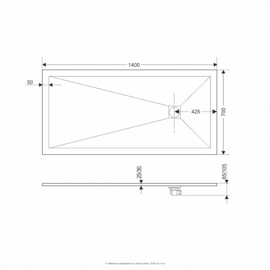 Душевой поддон RGW Stone Tray ST-G 70x140 искусственный камень, графит