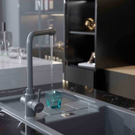Смеситель для кухни MIXLINE ML-GS13 (342) с краном для питьевой воды, графит