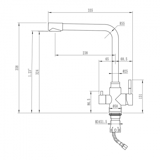 Смеситель для кухни MIXLINE ML-GS13 (328) с подключением к фильтру из нержавеющей стали, бежевый