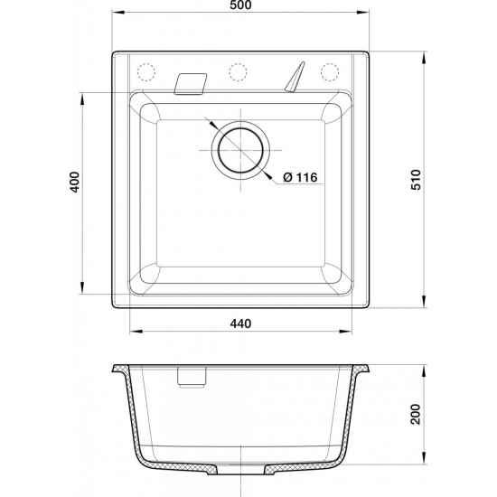 Мойка для кухни RIVELATO Raum 50 500х510 мм кварцевая, antracite