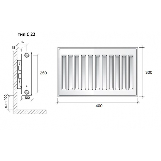 Радиатор стальной ROYAL THERMO Compact тип 22   300/400 560 Вт