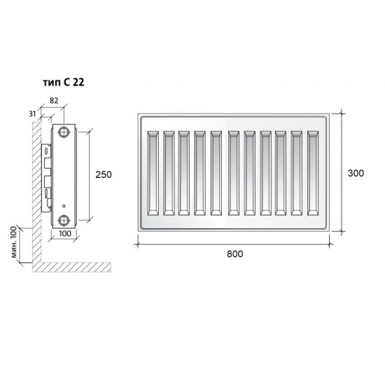 Радиатор стальной ROYAL THERMO Compact тип 22   300/800 1120 Вт