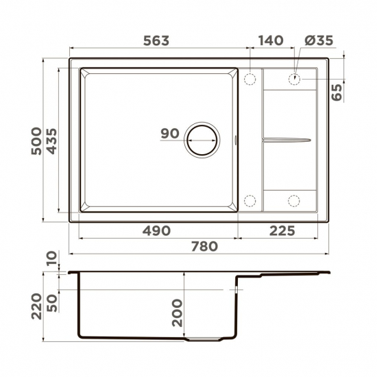 Мойка для кухни OMOIKIRI Sumi 78A-LB чаша+крыло 780х500 мм керамика, leningrad grey