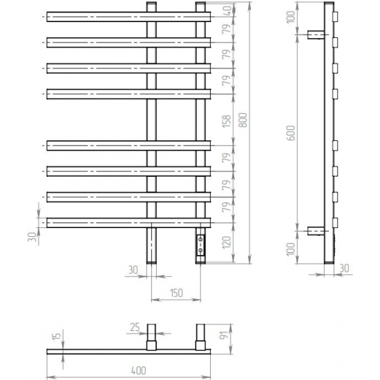 Полотенцесушитель электрический ДВИН LX plaza neo 80x40 чёрный матовый