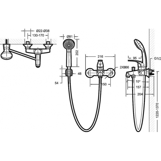 Смеситель для ванны BRAVAT Fit F6135188CP-B-RUS хром