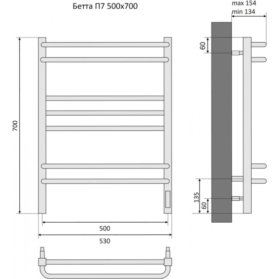 Полотенцесушитель электрический АКВАТЕК Бетта П7 50x70 хром