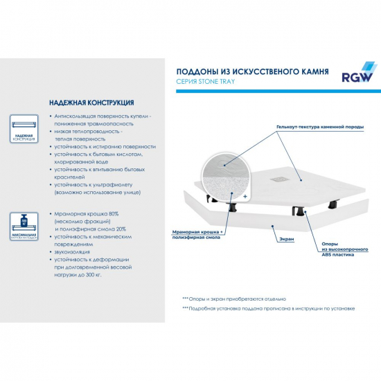 Душевой поддон RGW Stone Tray ST/T-W 100x100 искусственный камень, белый