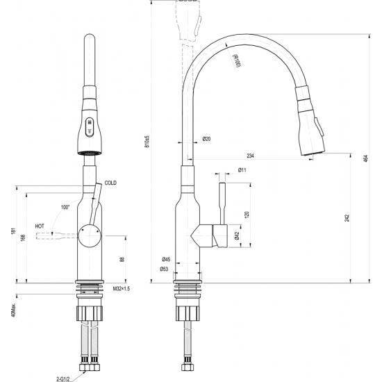 Смеситель для кухни из нержавеющей стали LEMARK Expert LM5082S СИНИЙ (гибкий излив)