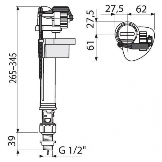 Заливной клапан ALCA PLAST А17 1/2" нижняя подводка 