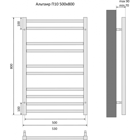 Полотенцесушитель водяной АКВАТЕК Альтаир П10 50x80 хром