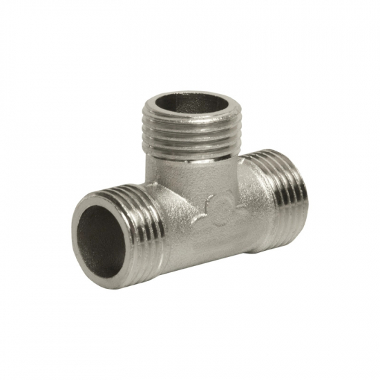 Тройник резьбовой VRT 1/2" x 1/2" x 1/2" нар.-нар.-нар. 15 мм, никель