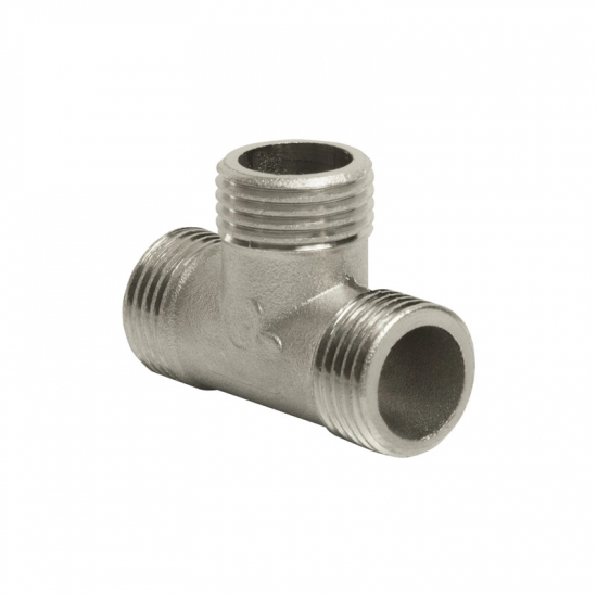 Тройник резьбовой VRT 1/2" x 1/2" x 1/2" нар.-нар.-нар. 15 мм, никель