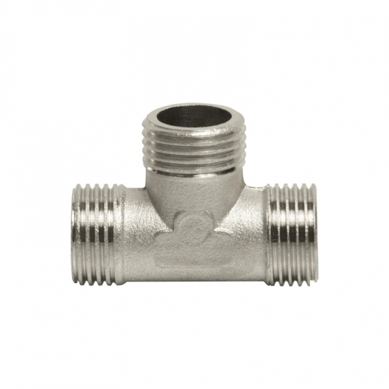 Тройник резьбовой VRT 1/2" x 1/2" x 1/2" нар.-нар.-нар. 15 мм, никель