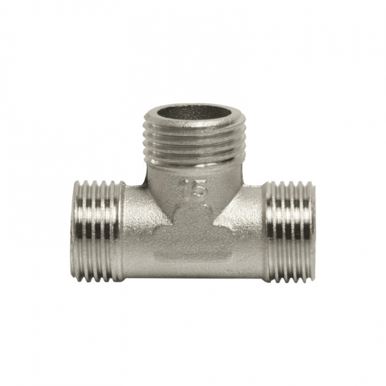 Тройник резьбовой VRT 1/2" x 1/2" x 1/2" нар.-нар.-нар. 15 мм, никель