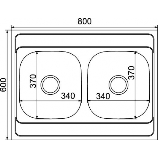 Мойка для кухни MIXLINE 800х600x0,6 мм накладная двухчашевая, нержавеющая сталь