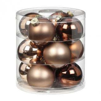 Набор ёлочных шаров, стекло, Ø 8 см, коричневый/бежевый, 12 шт в уп