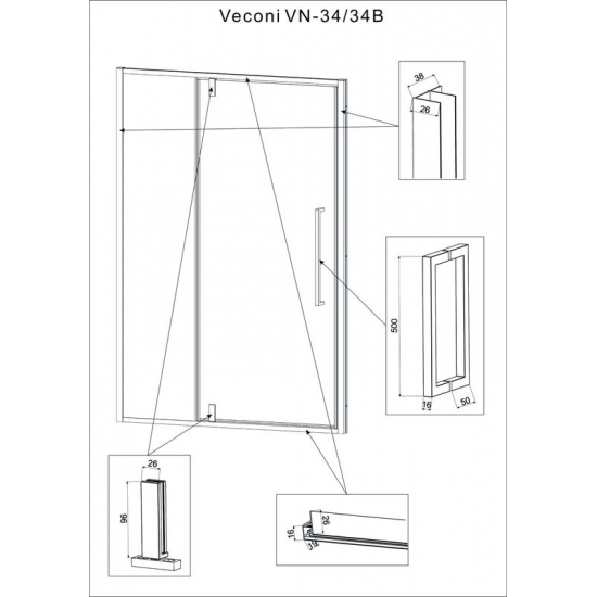 Душевая дверь в нишу VECONI Vianno VN-34B 100x195 стекло прозрачное, профиль чёрный