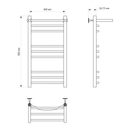 Полотенцесушитель водяной MIXLINE Capella 80х40 Г2 1/2'' лесенка, 8 перекладин, полка