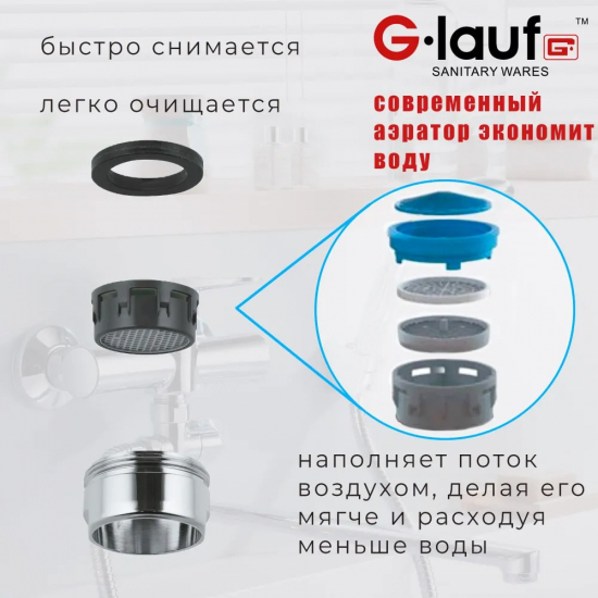 Смеситель для ванны GLAUF NUD6-A045 хром