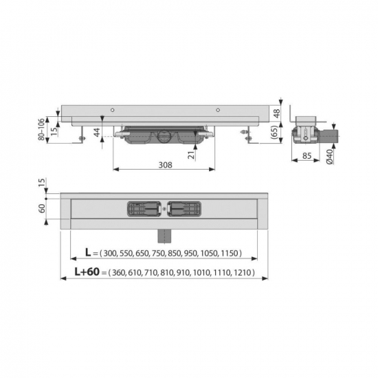 Душевой лоток ALCA PLAST Wall APZ16-1150 с опорами