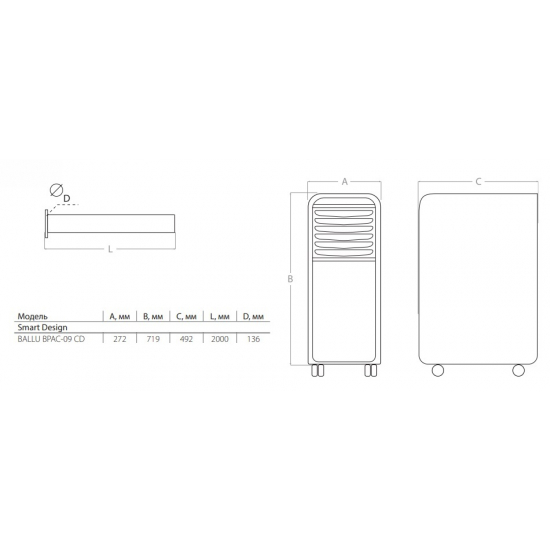 Мобильный кондиционер BALLU Smart Design BPAC-09 CD