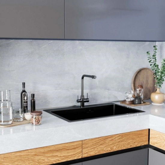 Смеситель для кухни из нержавеющей стали MIXLINE MLSS-0320BL с подключением к фильтру, чёрный графит