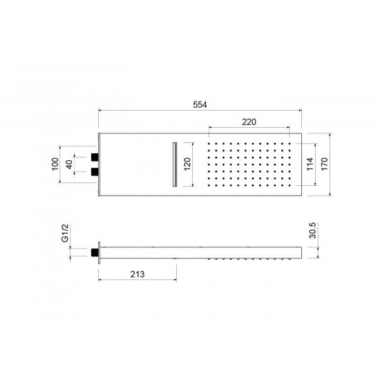 Верхний душ AQUATEK AQ2085MB 2 jet 550x170 мм, матовый чёрный