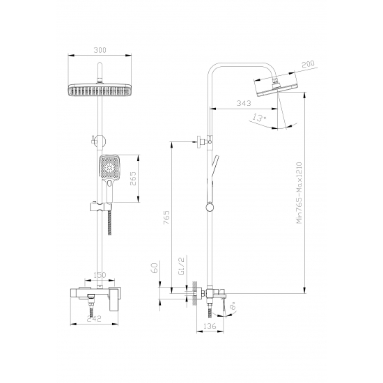 Душевая стойка RUSH Thira TR3635-50Grey серый графит