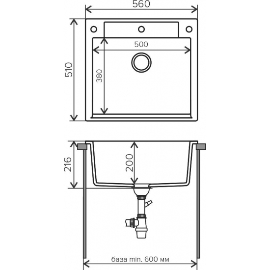 Мойка для кухни DOMACI Савона PA 560 560х510 мм, серый