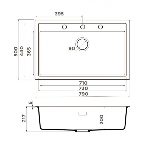 Мойка для кухни OMOIKIRI Sintesi 79 790х500 мм керамика, leningrad grey