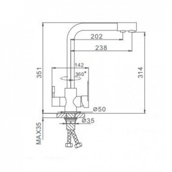 Смеситель для кухни с подключением к фильтру с питьевой водой FRAP F4348 нержавеющая сталь
