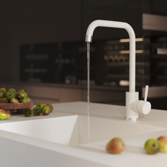 Смеситель для кухни MIXLINE ML-GS12 (331) из нержавеющей стали, белый