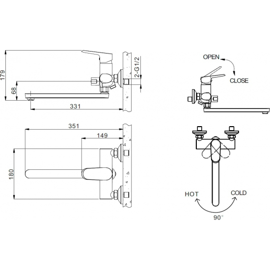 Смеситель для ванны BRAVAT Pure F6105161C-01A хром