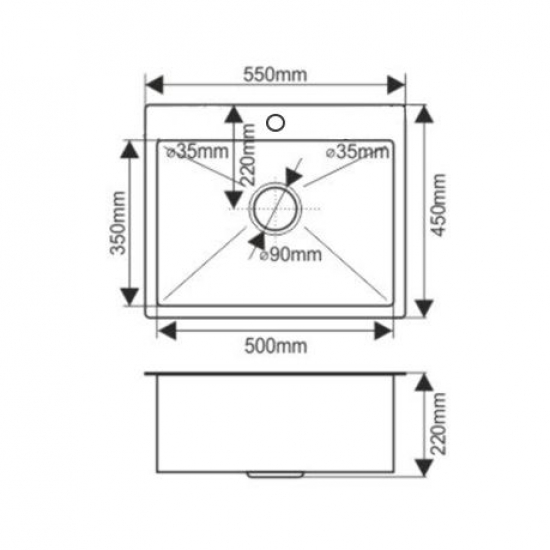 Мойка для кухни врезная MELANA Н5545 550х450х220 т 3,0 сатин