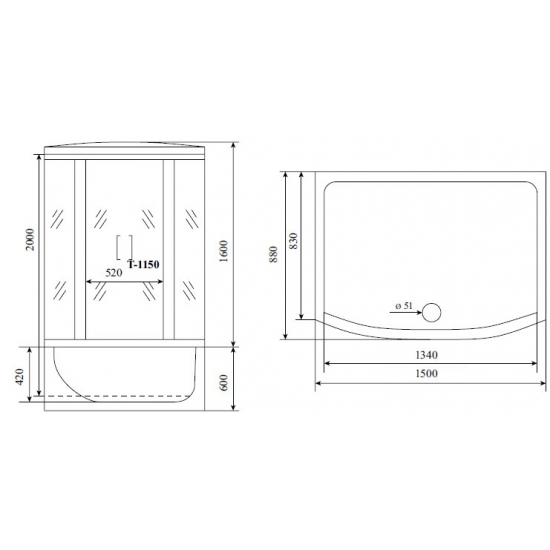 Душевой бокс TIMO Standart T-1150 150x88x220