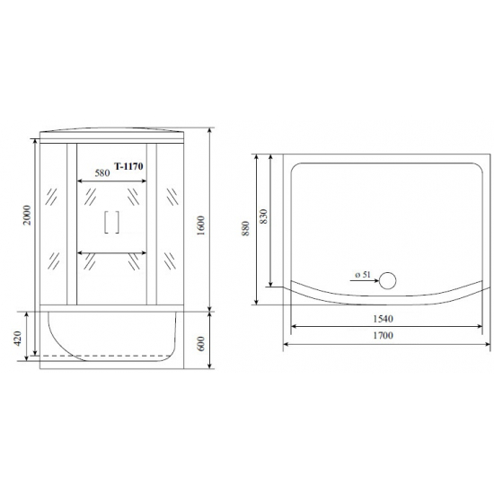 Душевой бокс TIMO Standart T-1170 170x88x220