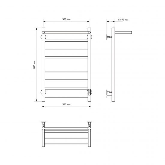 Полотенцесушитель электрический MIXLINE Vega 80x50 382 Вт, полка, чёрный