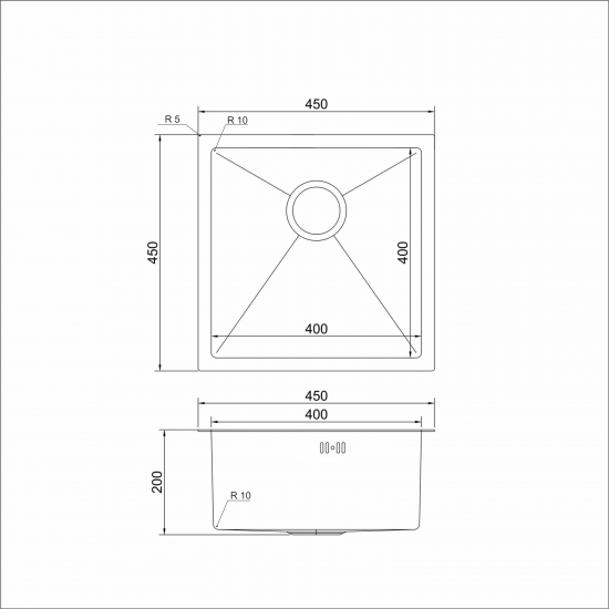 Мойка для кухни MIXLINE PRO 450х450x3 мм подстольная, чёрный графит